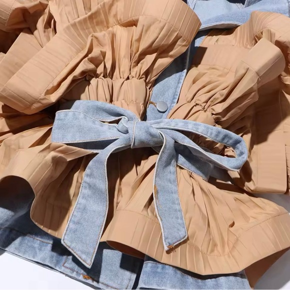 NEW WOMENS DENIM PATCHWORK RUFFLES JACKET MEDIUM - Picture 11 of 11